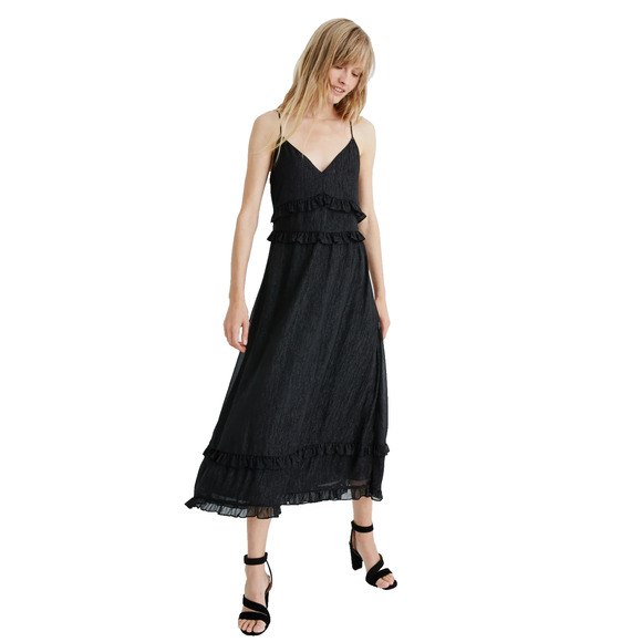 Madewell Black Shimmer Dark Fairy Whimsigoth Midi Ruffled Cami Slip Sundress 2 - Picture 3 of 10